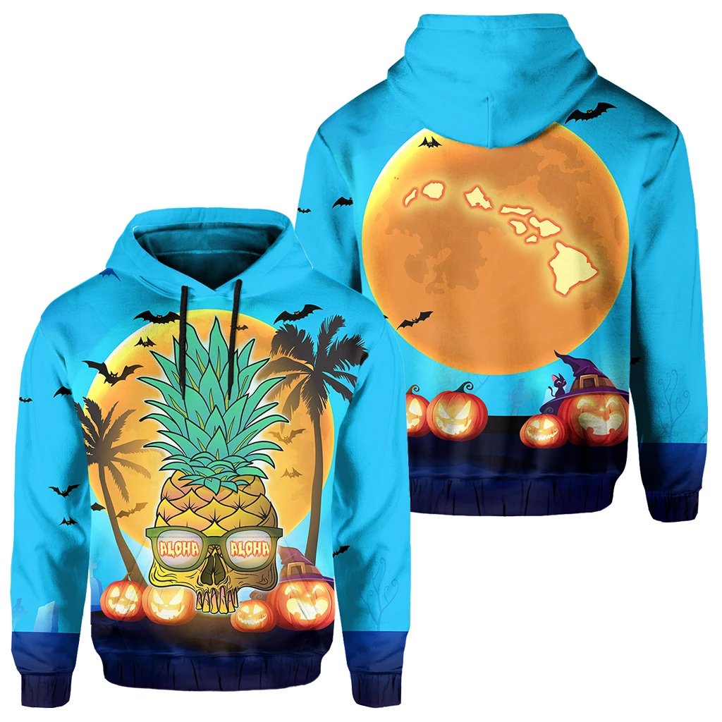 Hawaii Halloween Pineapple Hoodie Unisex Blue - Polynesian Pride