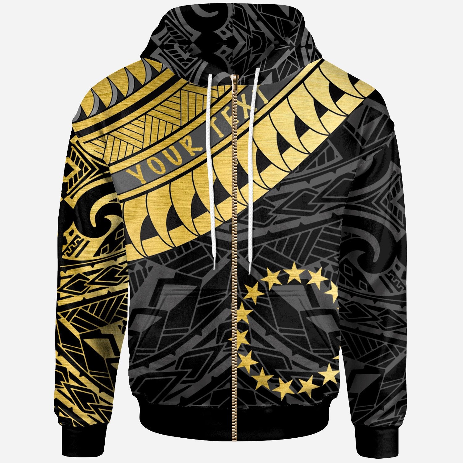 Cook Islands Custom Zip Hoodie Cook Islands Ginger Lei Pattern Gold Unisex Green - Polynesian Pride