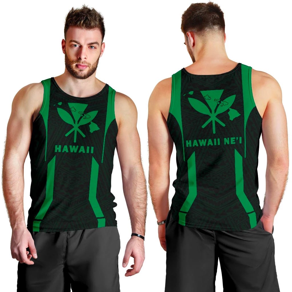 Hawaii Kanaka Polynesian Men's Tank Top Green Black - Polynesian Pride