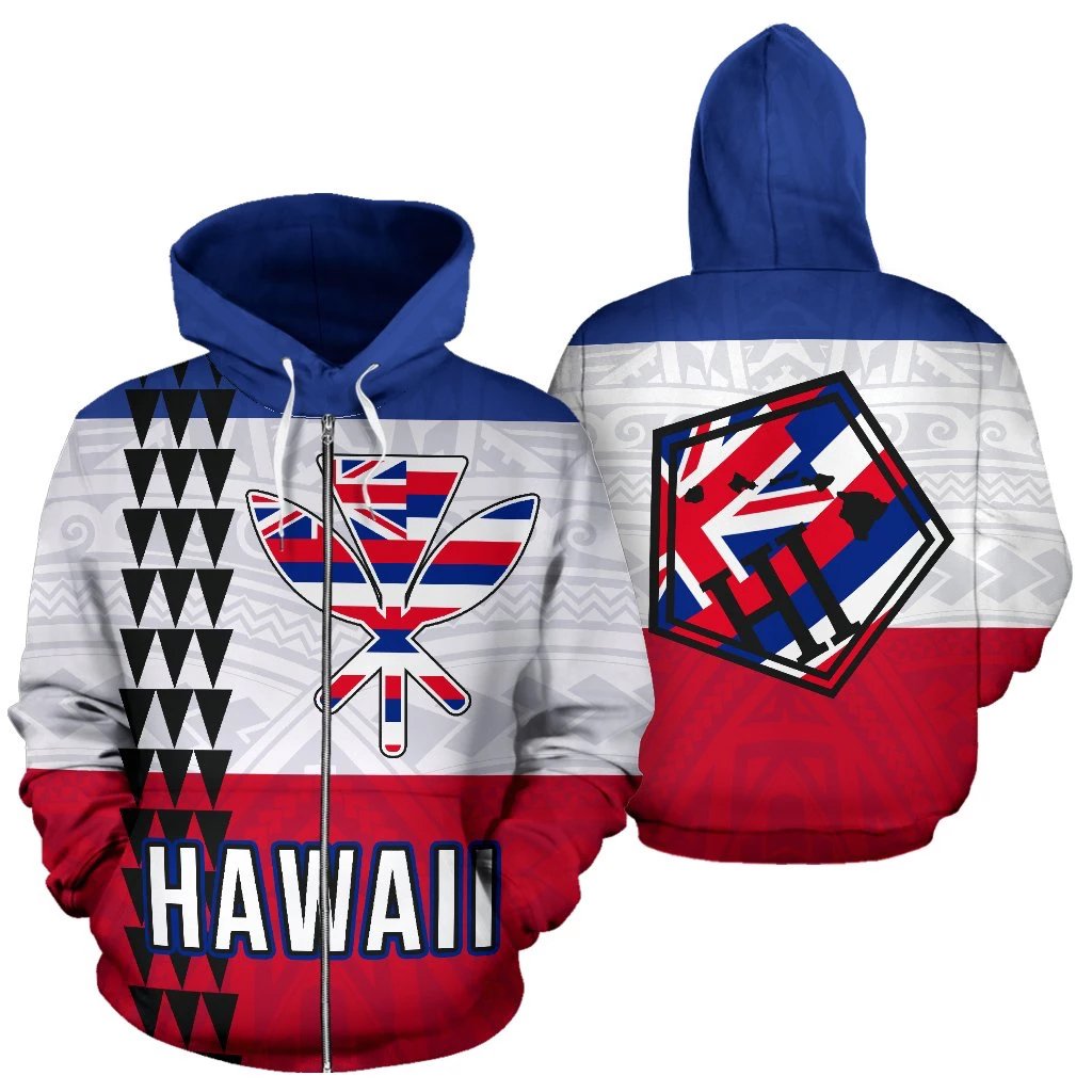 Hawaii Flag Polynesian Zip up Hoodie Line Style Unisex White - Polynesian Pride