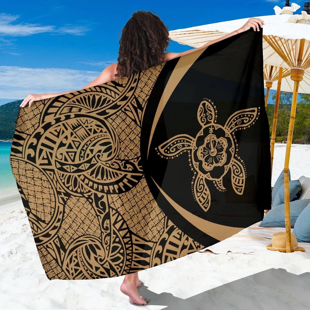 Turtle Hibiscus Polynesian Sarong Gold - Circle Style Sarong One Size Gold - Polynesian Pride