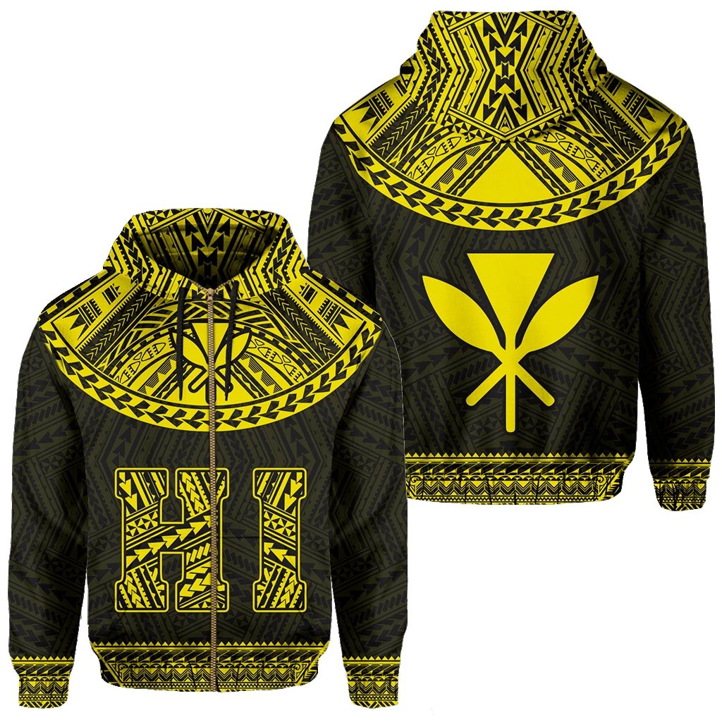 Hawaii Kanaka Polynesian Zipper Hoodie Divinity Yellow Unisex Yellow - Polynesian Pride