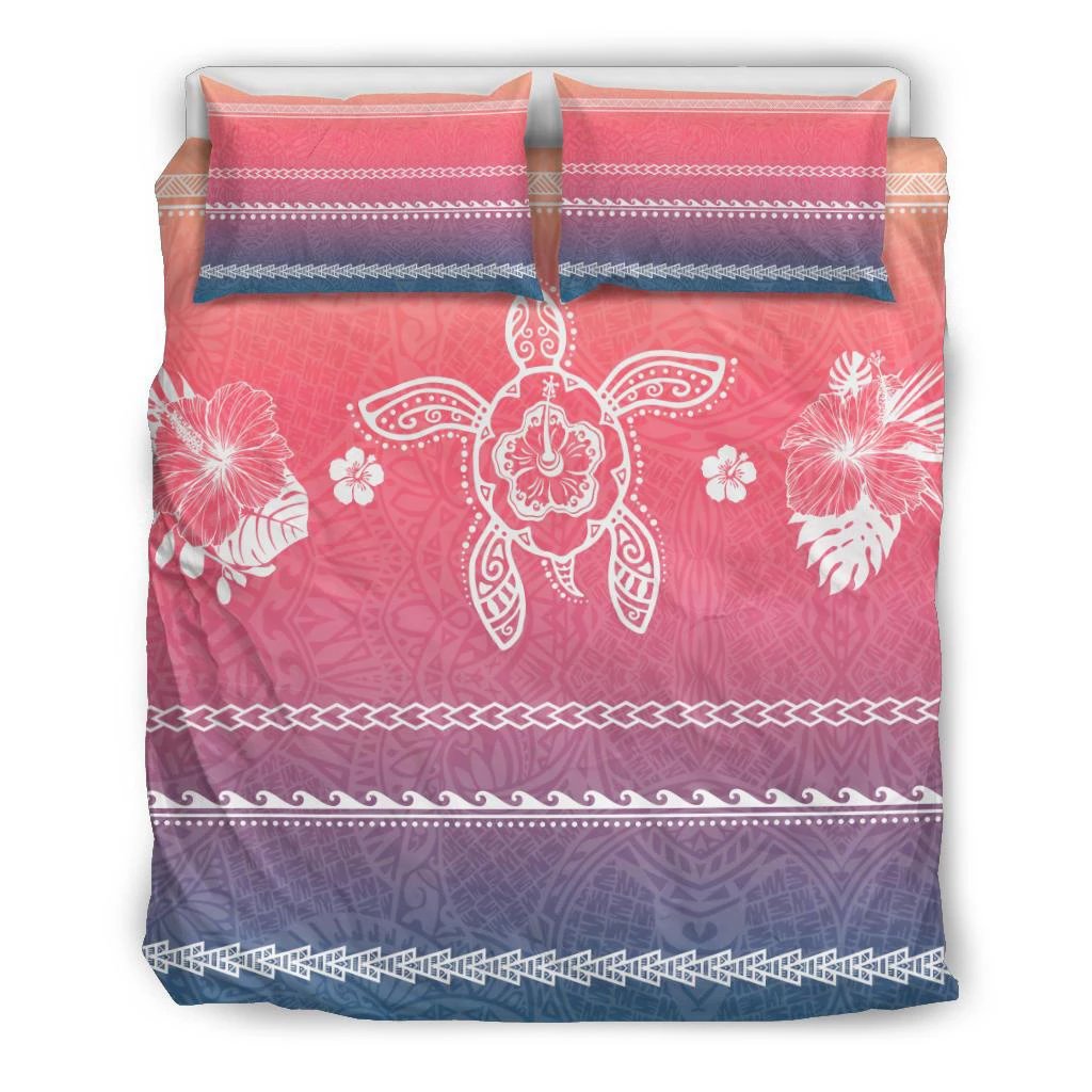 Hawaiian Turtle Hibiscus Pink Bedding Set - Color Style Black - Polynesian Pride