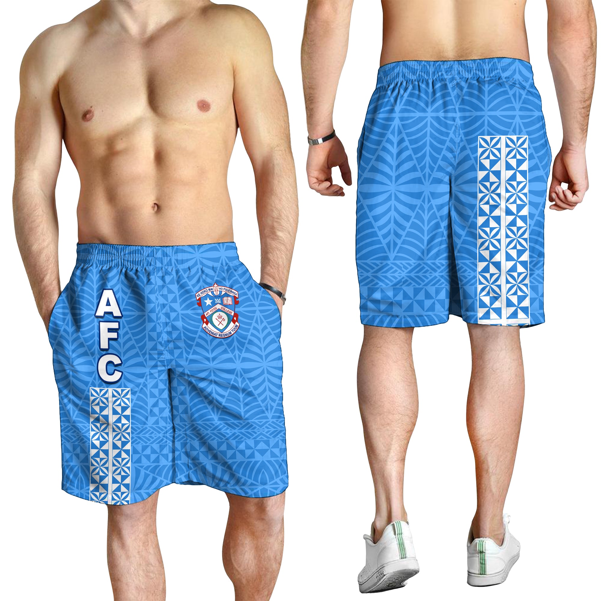 Apifo'ou College Men Shorts Tongan Pattern AFC Lovers LT13 Blue - Polynesian Pride