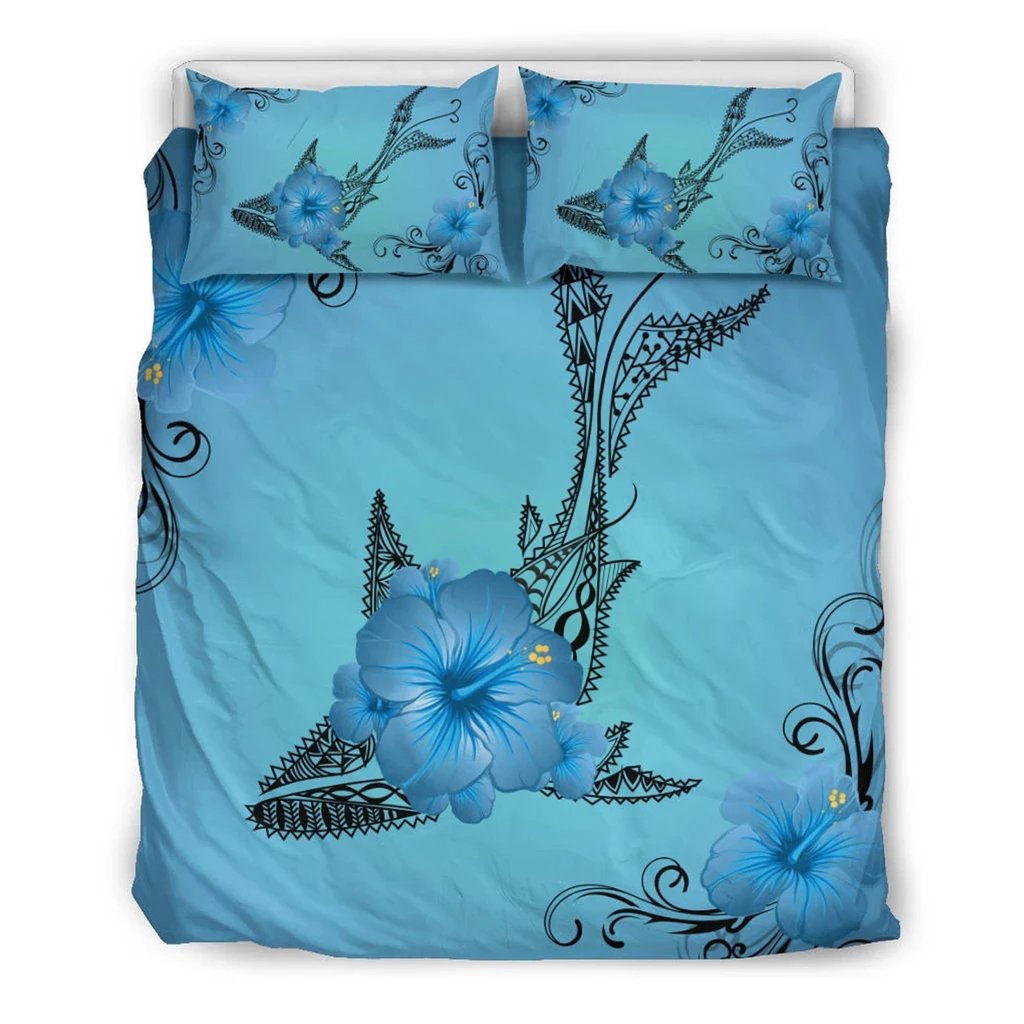 Hawaiian Whale Hibiscus Polynesian Bedding Set Blue - Polynesian Pride