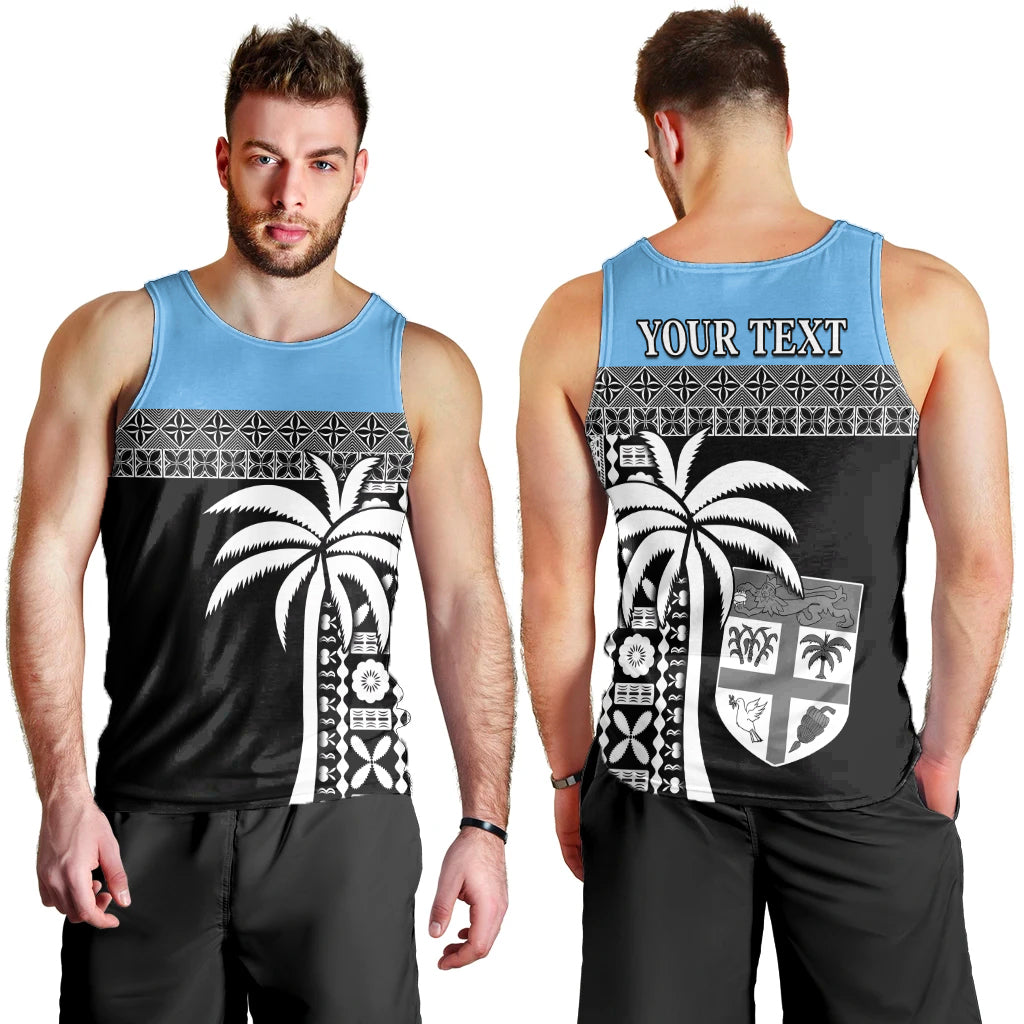 (Custom Personalised) Fiji Tapa Pattern Men Tank Top Coconut Tree LT13 Blue - Polynesian Pride