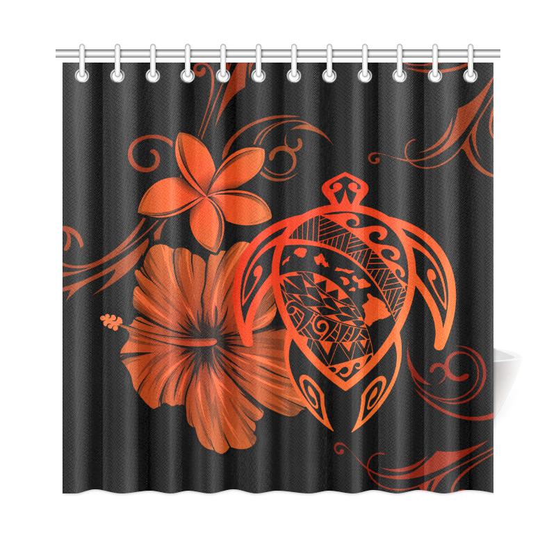 Hawaii Turtle Hibiscus Plumeria Shower Curtain - Orange 177 x 172 (cm) Orange - Polynesian Pride