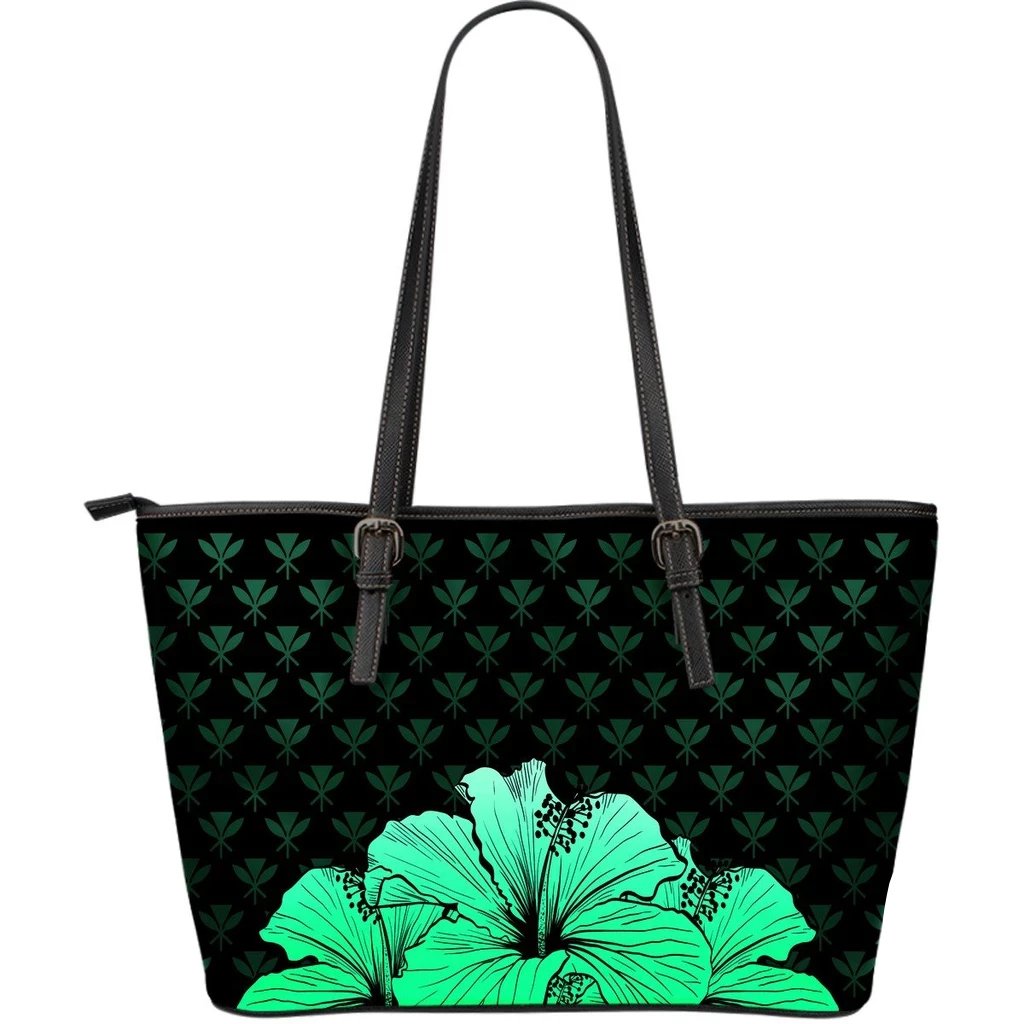 Kanaka Hibiscus Large Leather Tote Turquoise - Rich Style Turquoise - Polynesian Pride