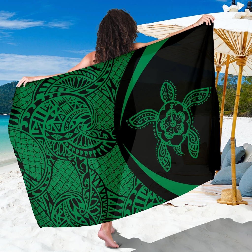 Turtle Hibiscus Polynesian Sarong Green - Circle Style Sarong One Size Green - Polynesian Pride