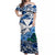 Wallis et Futuna Off Shoulder Long Dress Hibiscus and Turtles Blue LT13 Long Dress Blue - Polynesian Pride