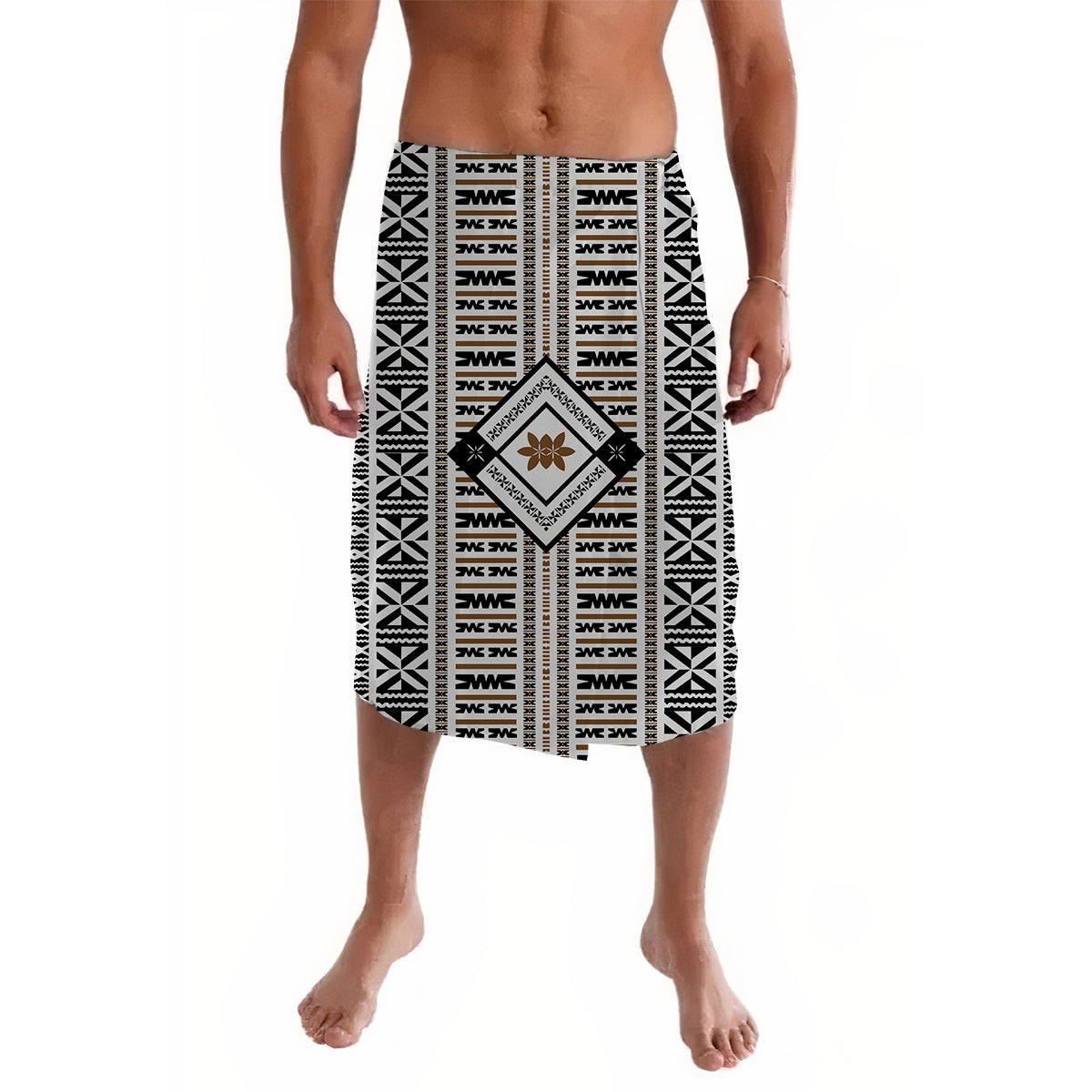 Fiji Lavalava Simple Tapa Pattern Ver.03 LT13 White - Polynesian Pride