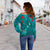 Hawaiian Islands Off Shoulder Sweater - Hawaii Tropical Flowers and Turtles Turquoise LT13 - Polynesian Pride