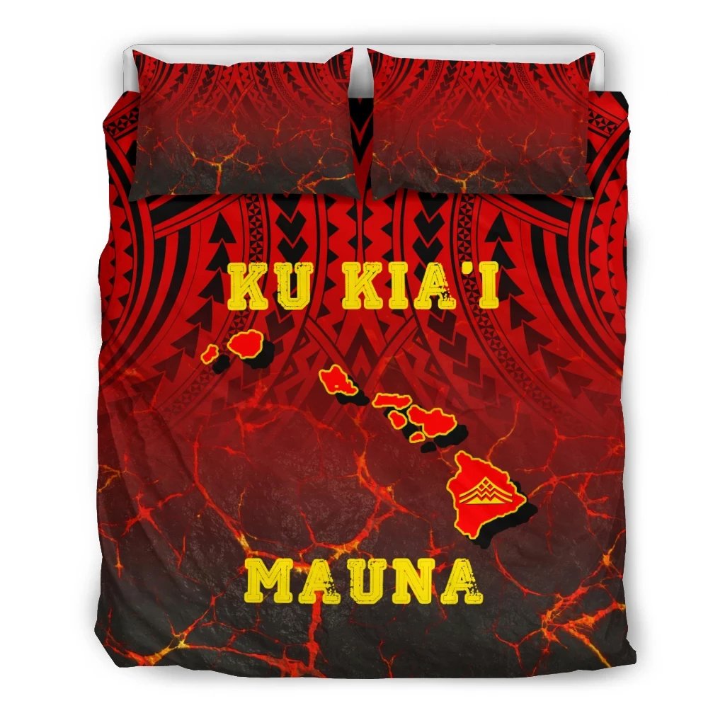 Hawaiian Map Protect Mauna Kea Volcano Polynesian Bedding Set Red - Polynesian Pride