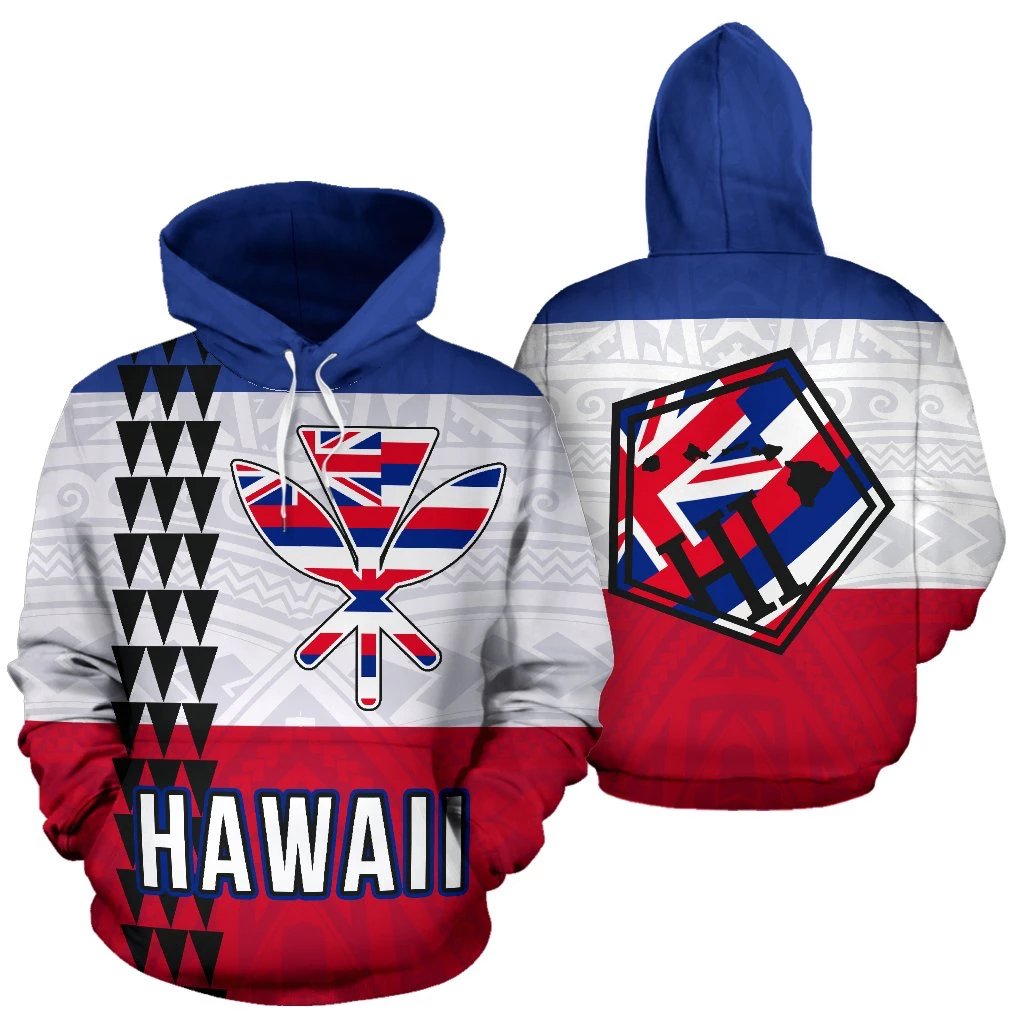 Hawaii Flag Polynesian Hoodie Line Style Unisex White - Polynesian Pride