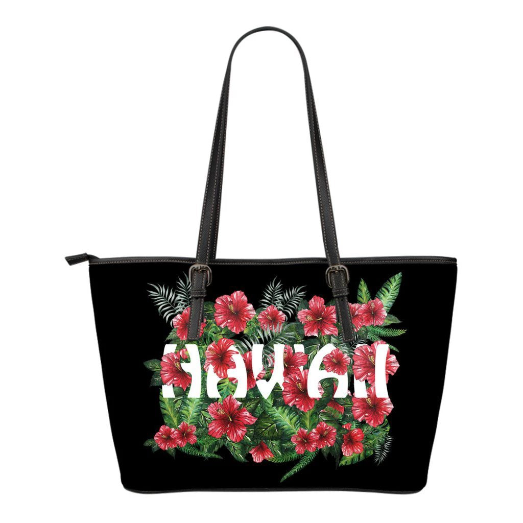 Hibiscus Small Leather Tote Bag 03 White - Polynesian Pride