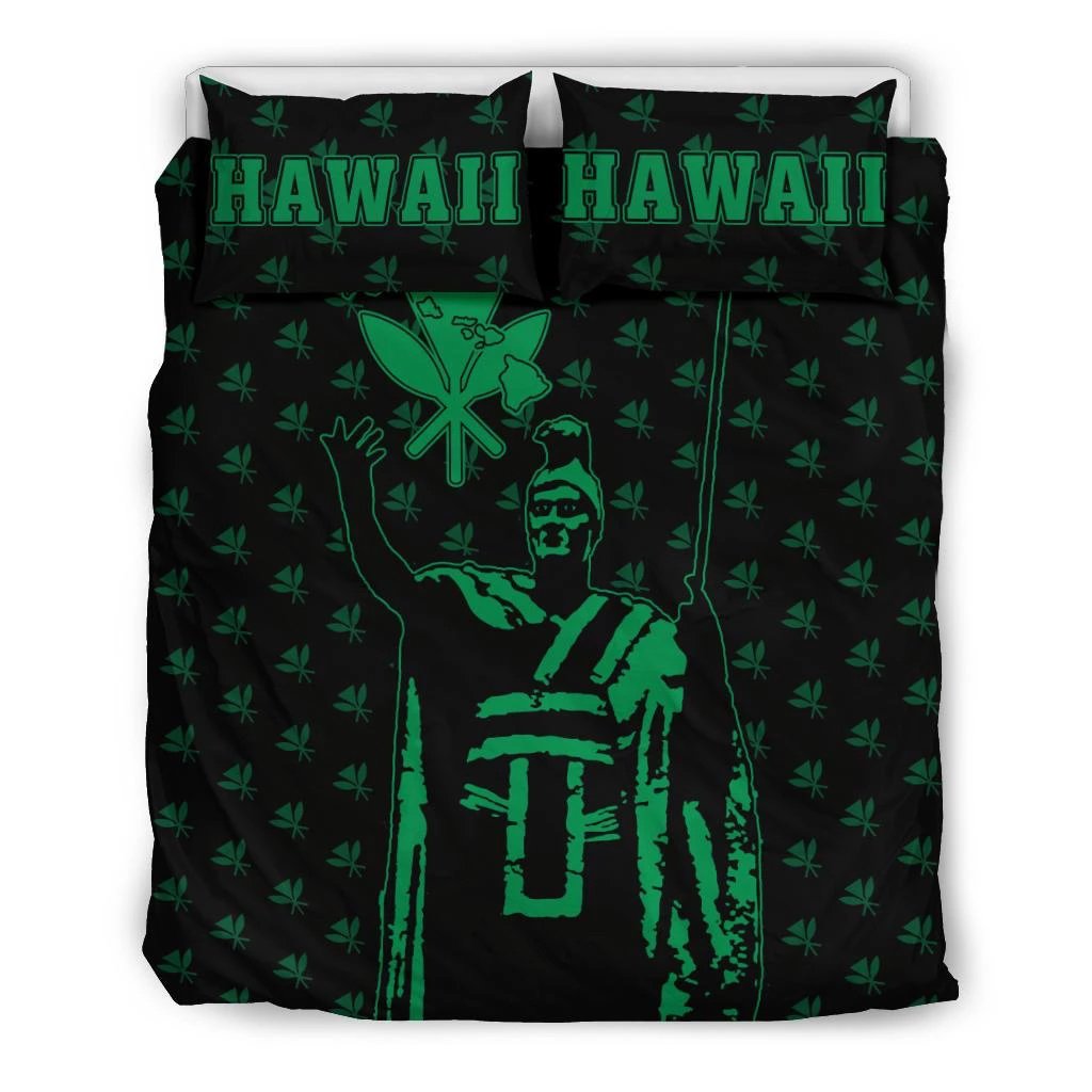 Hawaiian Warrior King Kanaka Maoli Green Bedding Set Black - Polynesian Pride