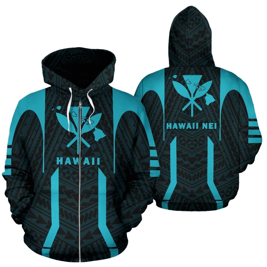 Hawaii Kanaka Polynesian Zip up Hoodie Blue Unisex Blue - Polynesian Pride