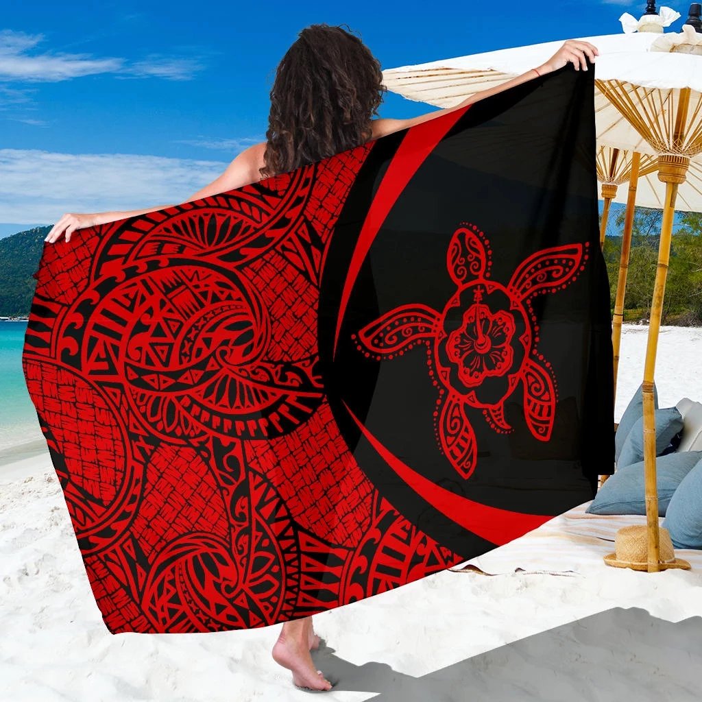 Turtle Hibiscus Polynesian Sarong Red - Circle Style Sarong One Size Red - Polynesian Pride