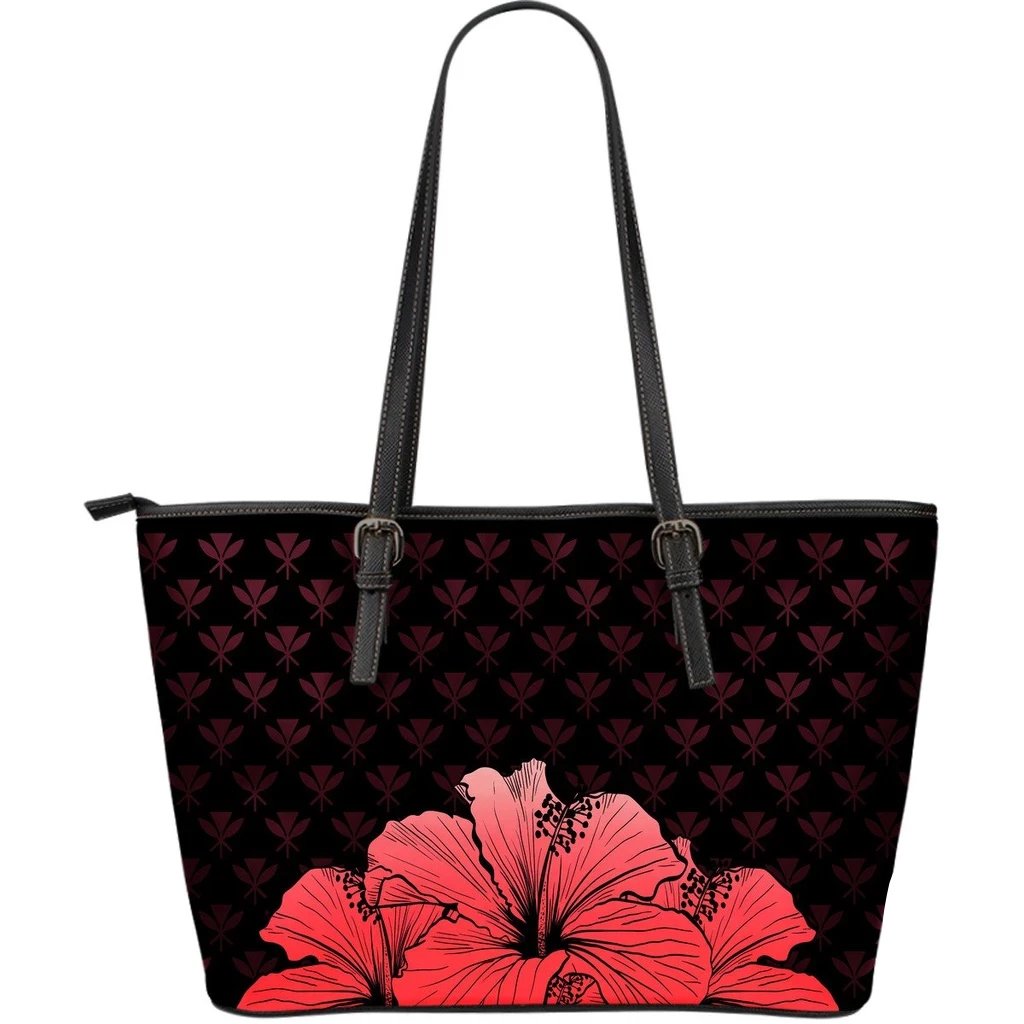 Kanaka Hibiscus Large Leather Tote Red - Rich Style Red - Polynesian Pride