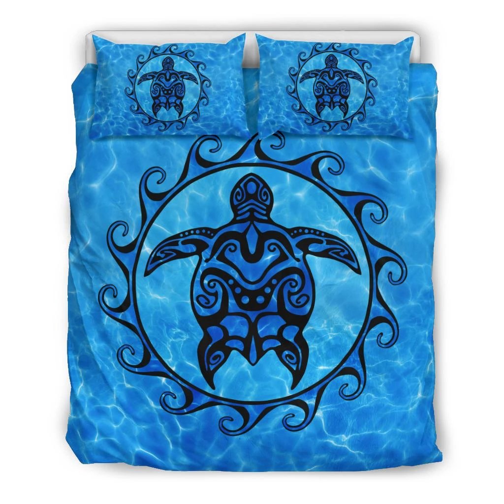 Hawaiian Turtle Polynesia Under The Sea Bedding Set Black - Polynesian Pride