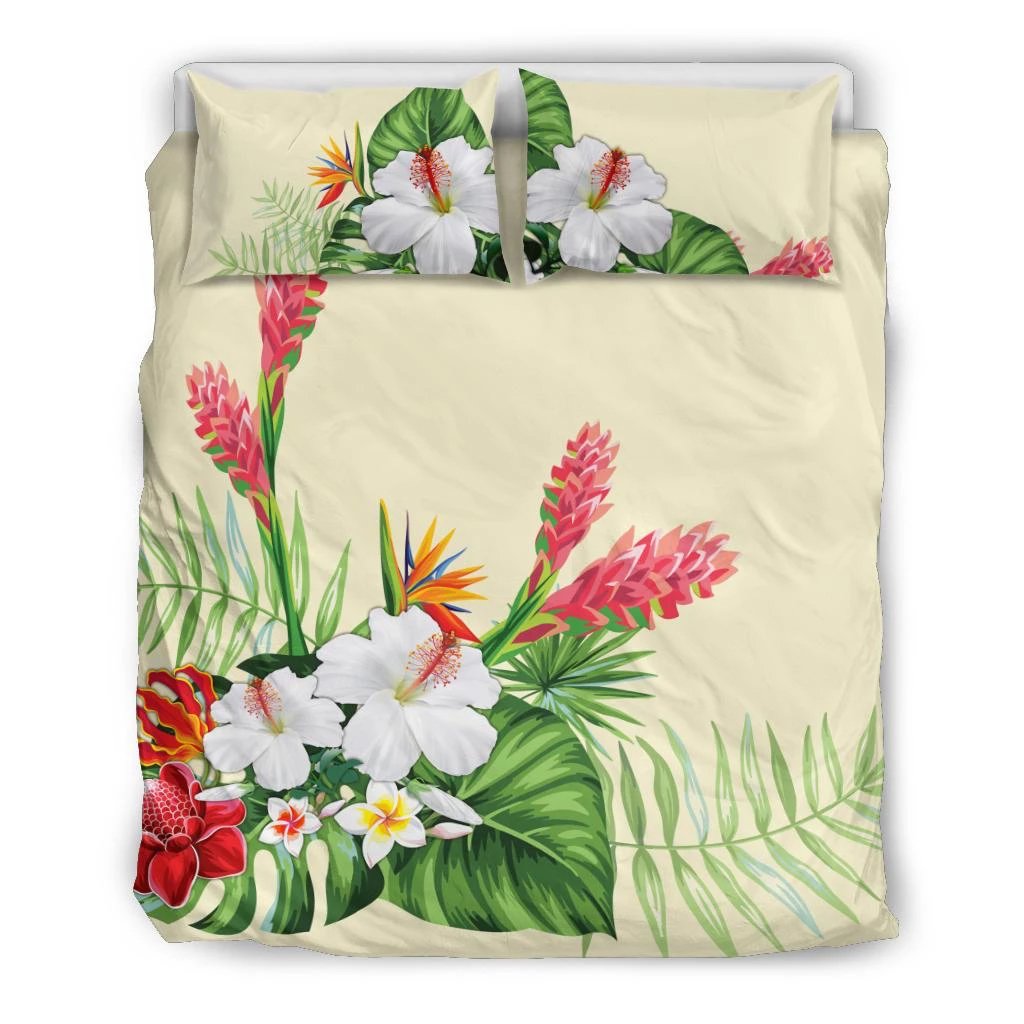 Hawaiian Tropical Wonderful Hibiscus Plumeria Strelitzia Bedding Set Black - Polynesian Pride