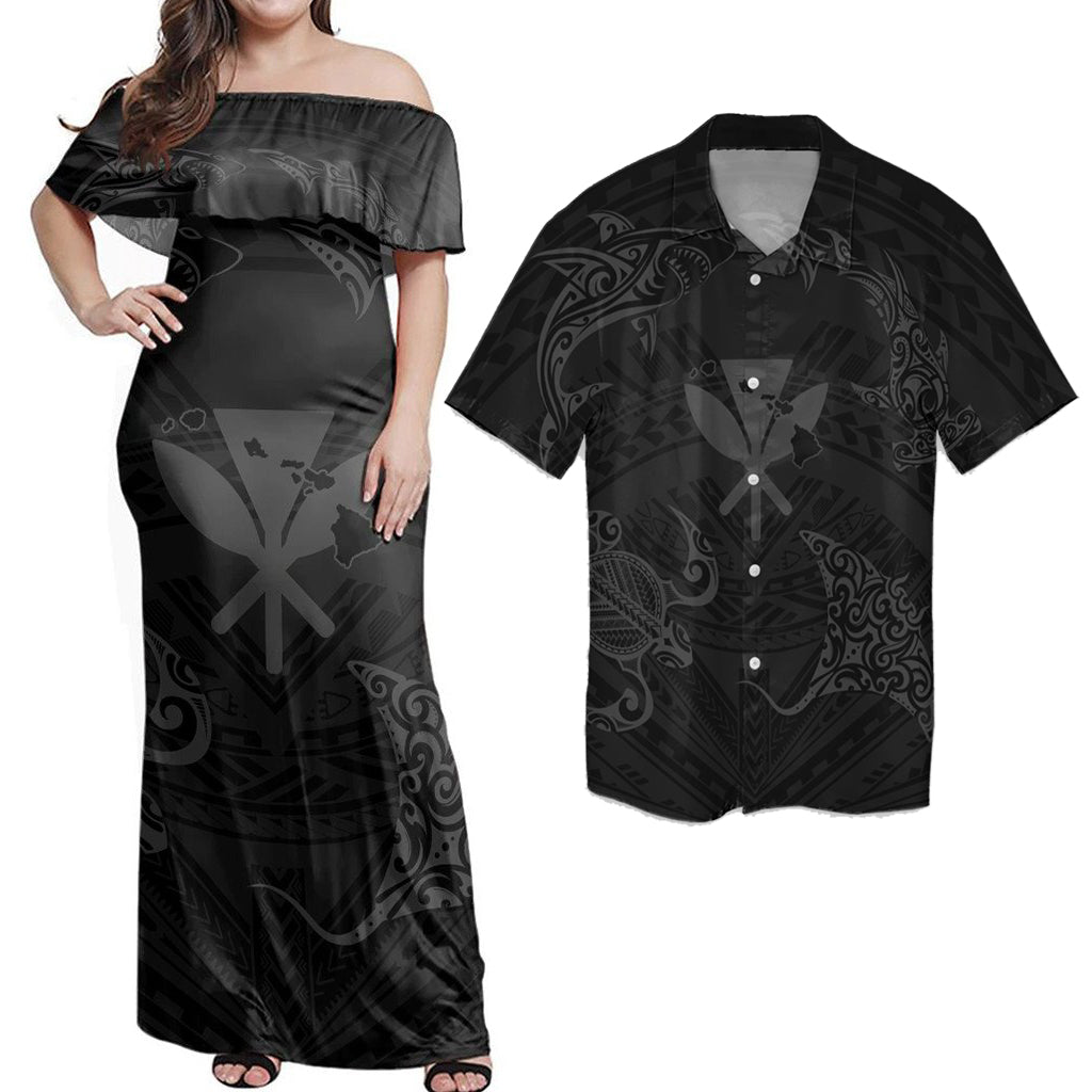 Matching Dress and Hawaiian Shirt Polynesian Turtle Hammerhead Shark Ray Kanaka Hawaii Circle Grey RLT14 No Dress - Polynesian Pride