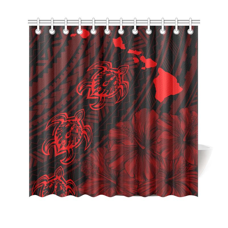 Hawaii Sea Turtle Is Swimming Toward Shower Curtain Red 177 x 172 (cm) Red - Polynesian Pride