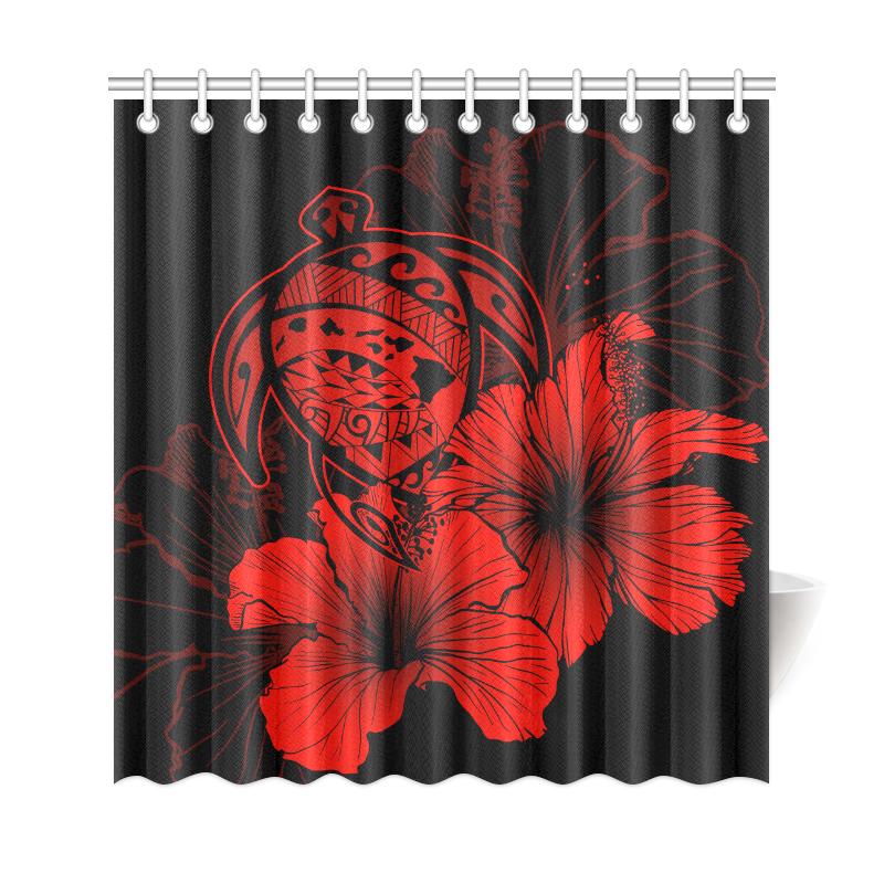 Hawaii Hibiscus Shower Curtain - Turtle Map - Red 177 x 172 (cm) Red - Polynesian Pride