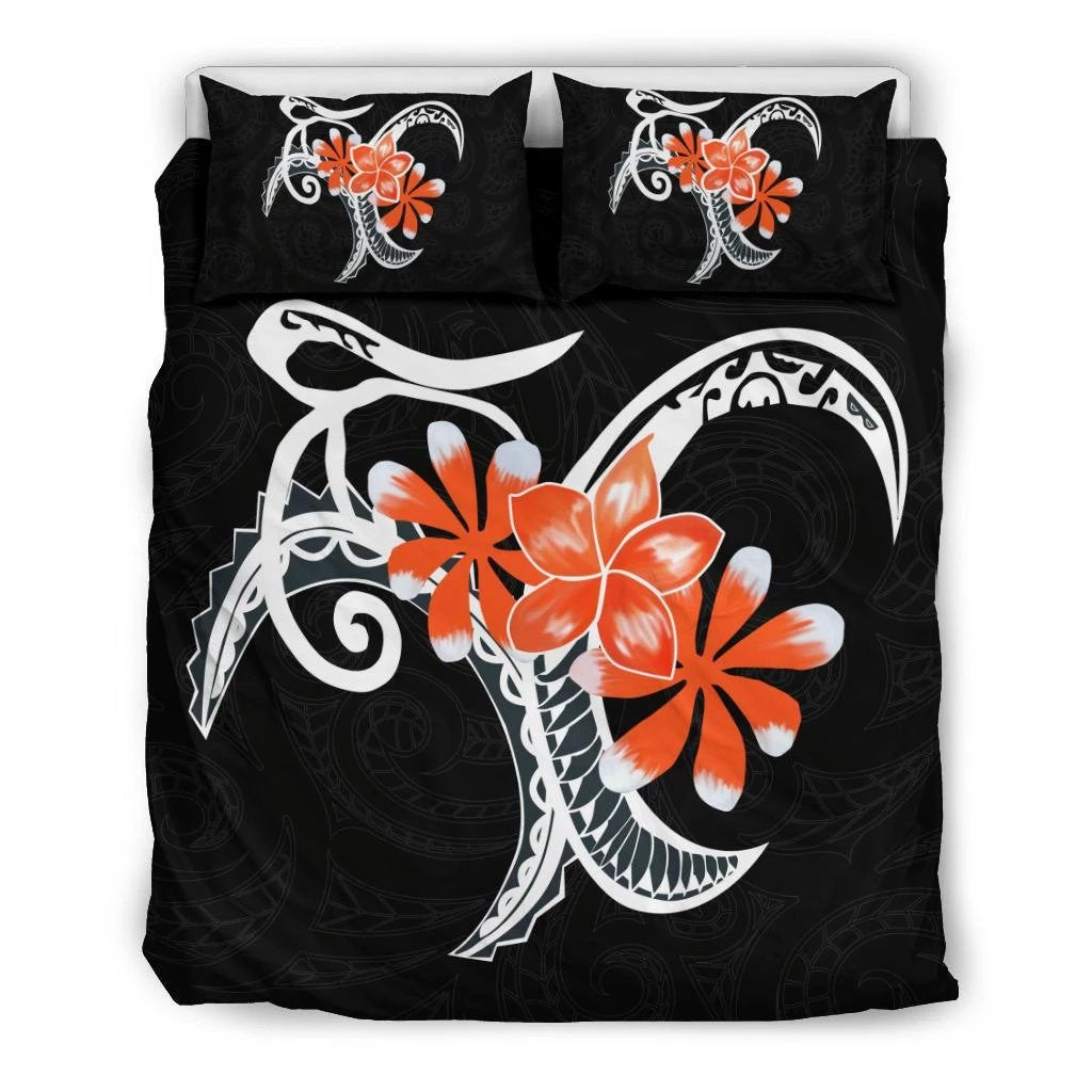 Hawaiian Plumeria Polynesian Orange Bedding Set Black - Polynesian Pride