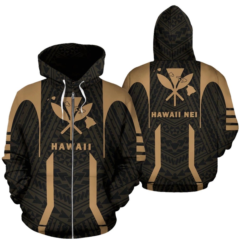 Hawaii Kanaka Polynesian Zip up Hoodie Gold Unisex Gold - Polynesian Pride