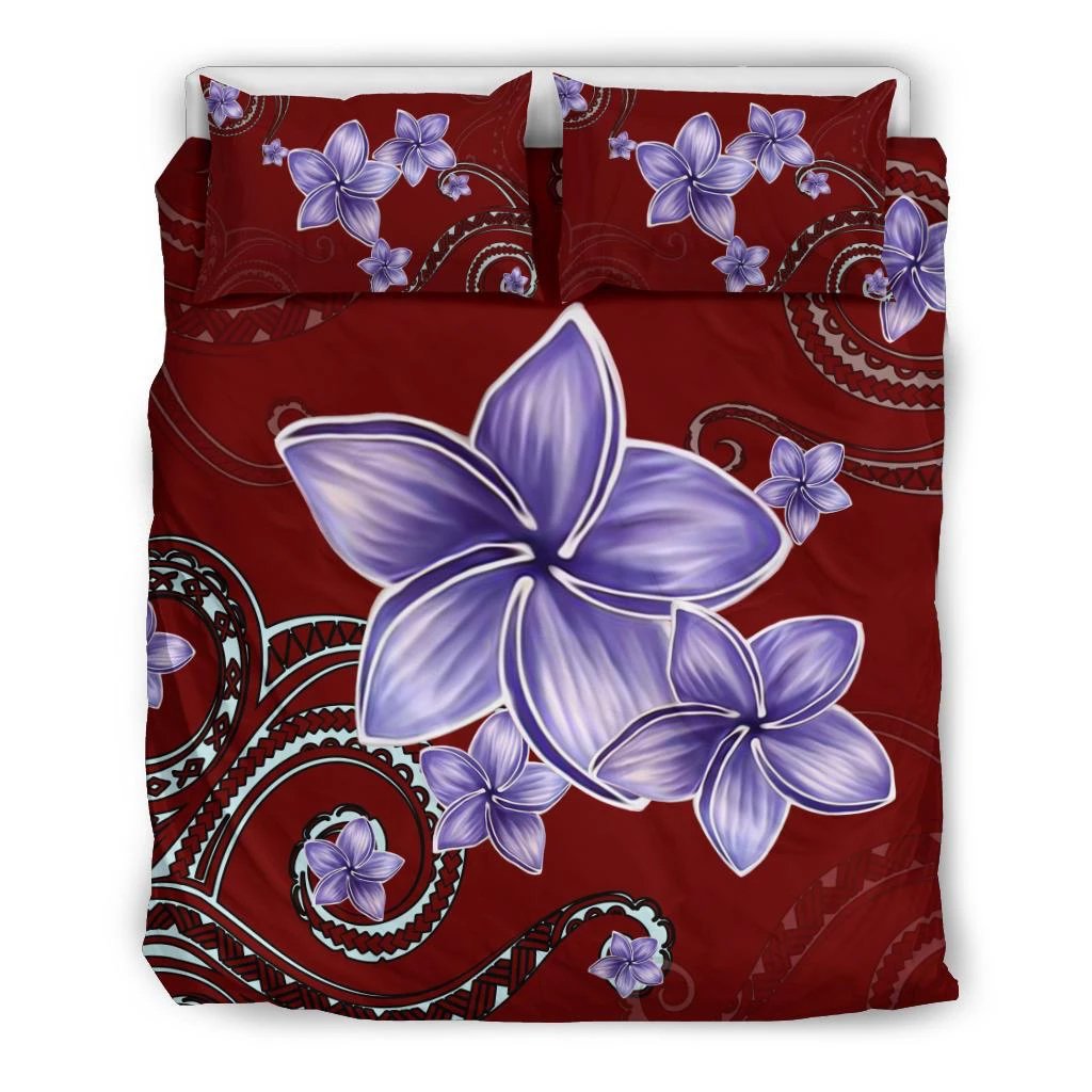 Hawaiian Plumeria Violet Polynesian Red Bedding Set Black - Polynesian Pride