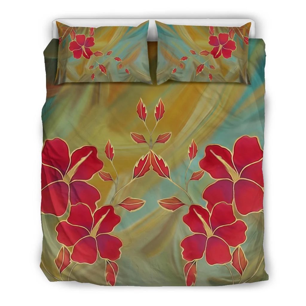 Hawaiian Hibiscus Water Color Bedding Set Black - Polynesian Pride