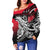 Cook Islands Women's Off Shoulder Sweaters - Tribal Jungle Pattern Red Color - Polynesian Pride