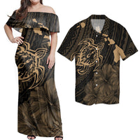 Hawaii Couple Outfits Matching Dress and Hawaiian Shirt Hawaii Hibiscus Sea Turtle Swim Polynesian Gold RLT14 No Dress - Polynesian Pride