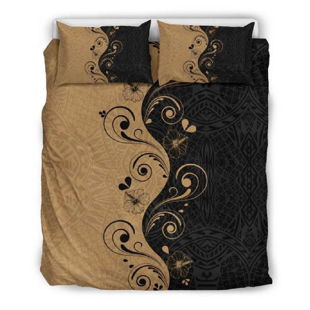 Hawaiian Wave Hibiscus Polynesian Bedding Set Black - Polynesian Pride