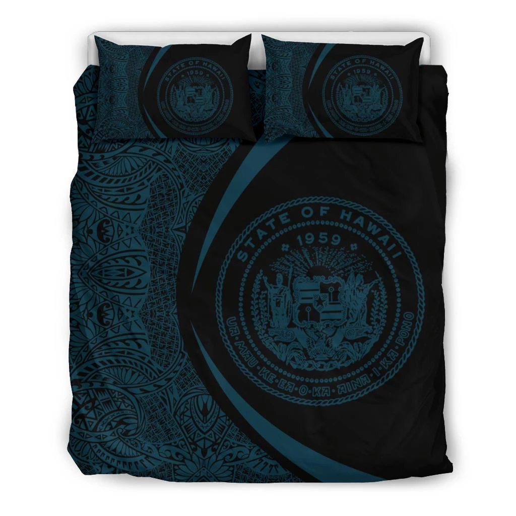 Hawaiian Flag Coat Of Arms Polynesian Bedding Set-Circle Style Black - Polynesian Pride