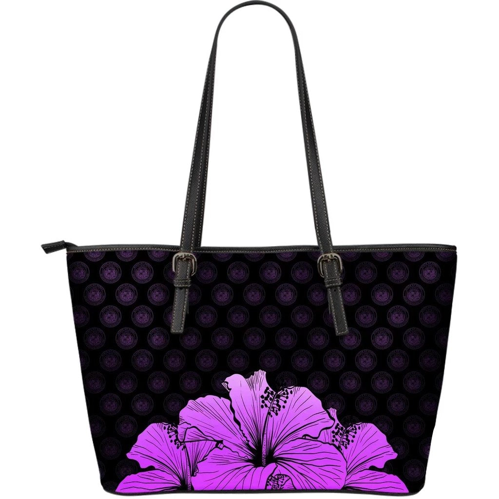 Hawaii Hibiscus Large Leather Tote Violet - Rich Style Violet - Polynesian Pride