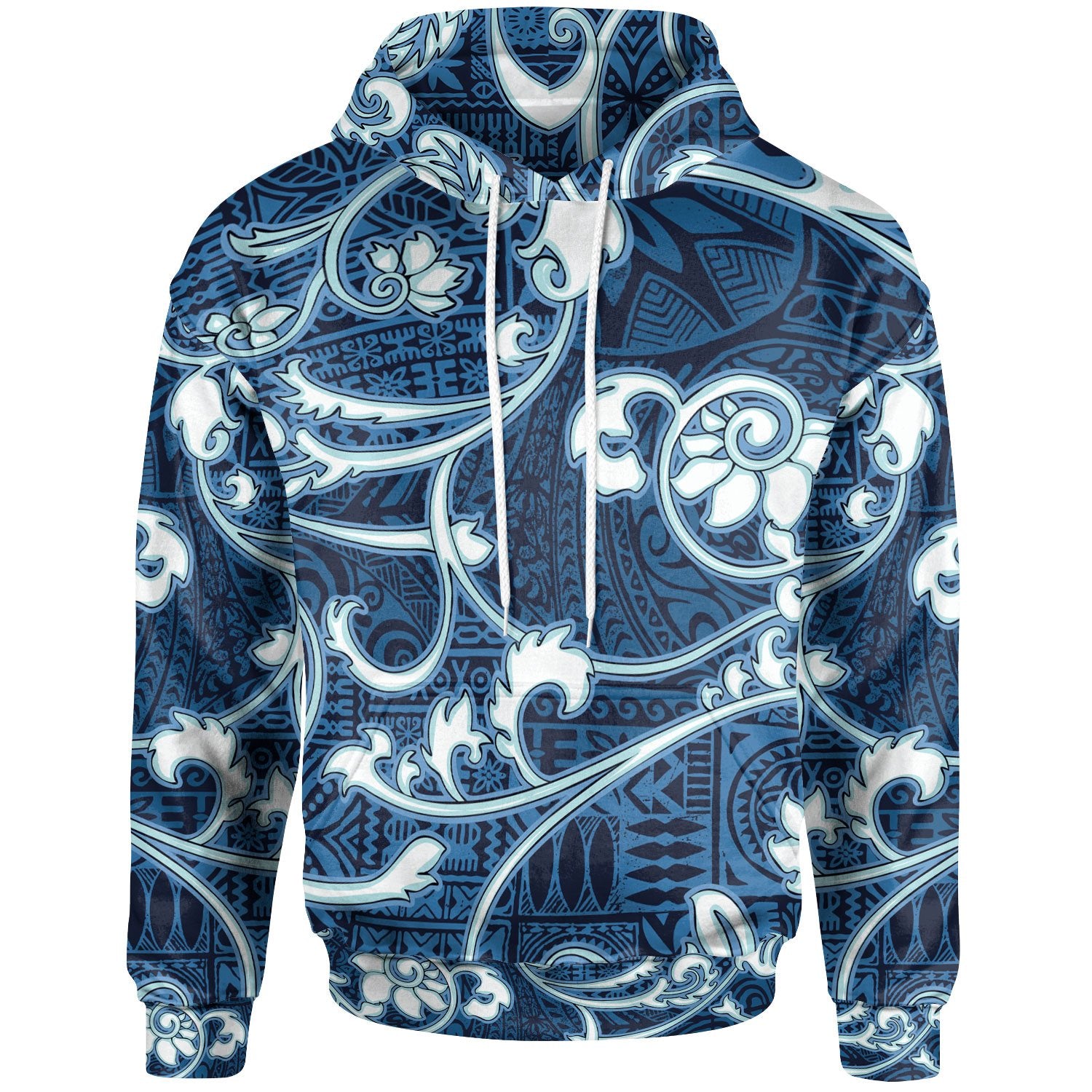 Polynesian Hoodie Flourish Style With Tribal Fabric Blue Color Unisex Vintage Color - Polynesian Pride