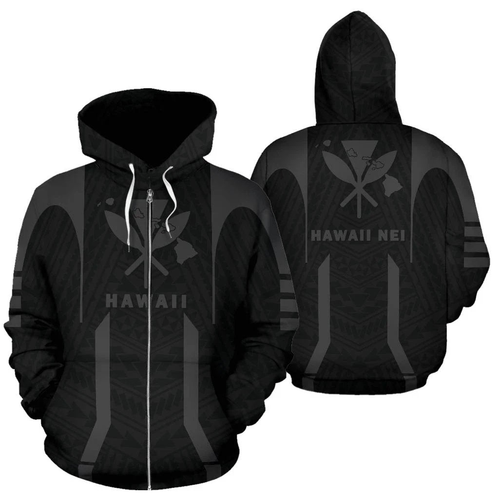 Hawaii Kanaka Polynesian Zip up Hoodie Grey Unisex Grey - Polynesian Pride