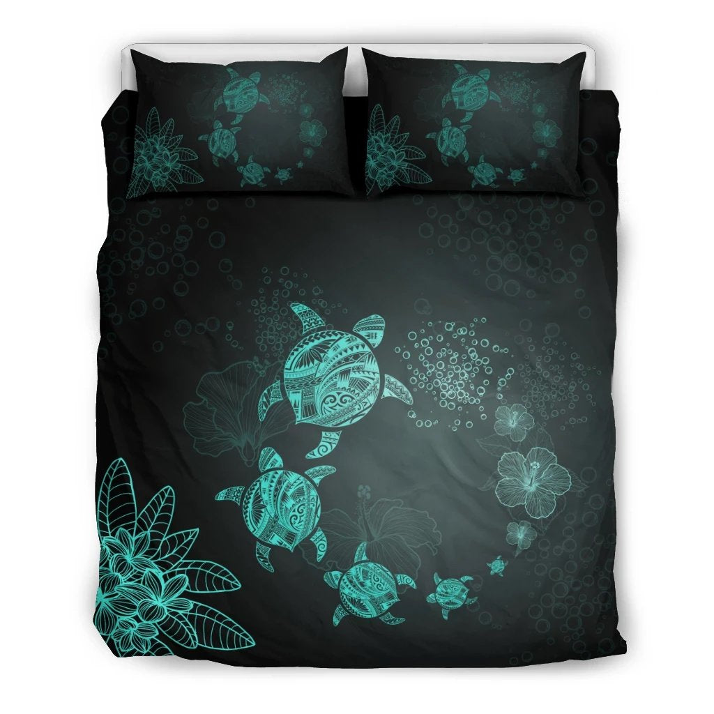 Hawaiian Turtle Plumeria Hibiscus Deep Sea Polynesian Bedding Set Art - Polynesian Pride