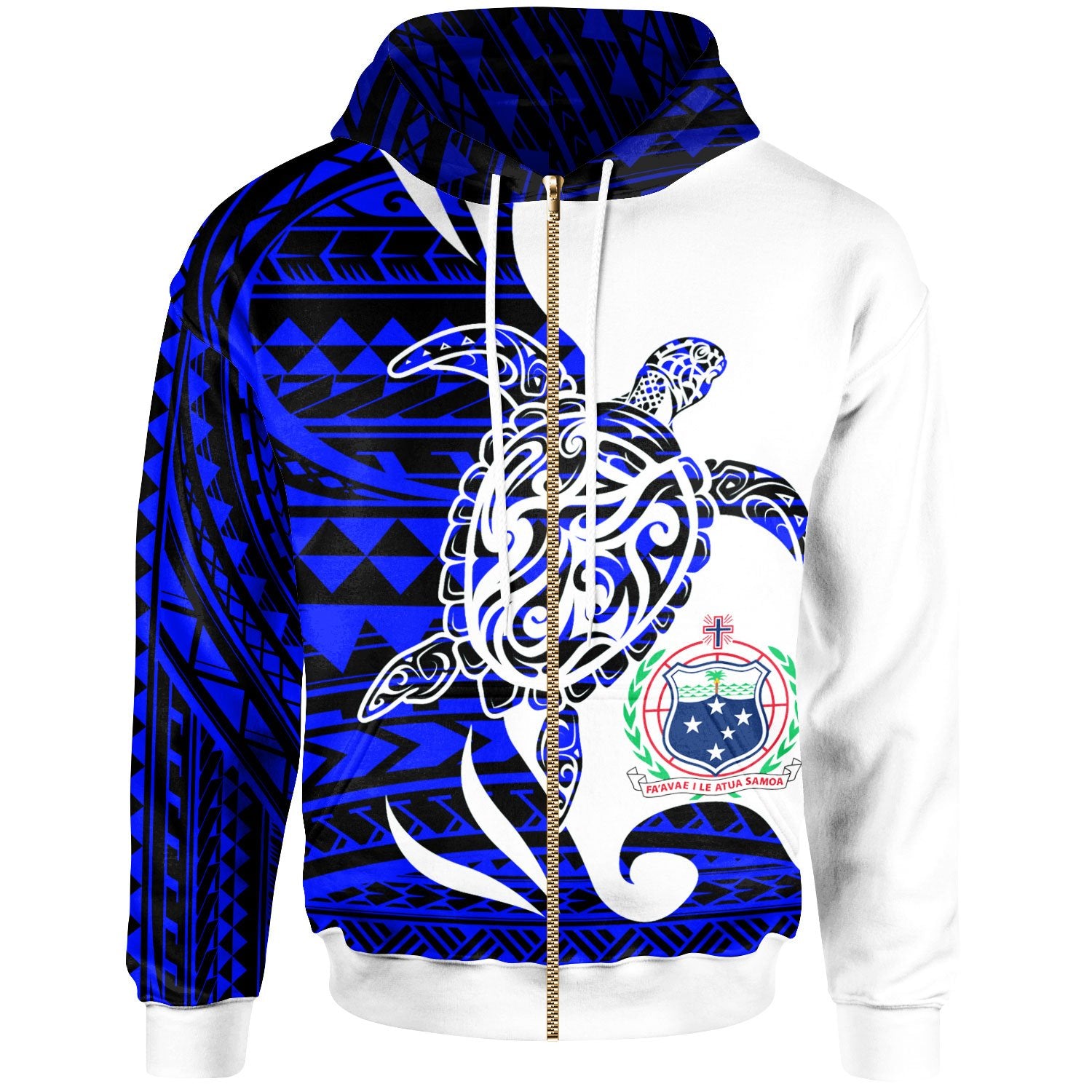 Samoa Custom Zip Hoodie Mega Turtle Unisex Blue - Polynesian Pride