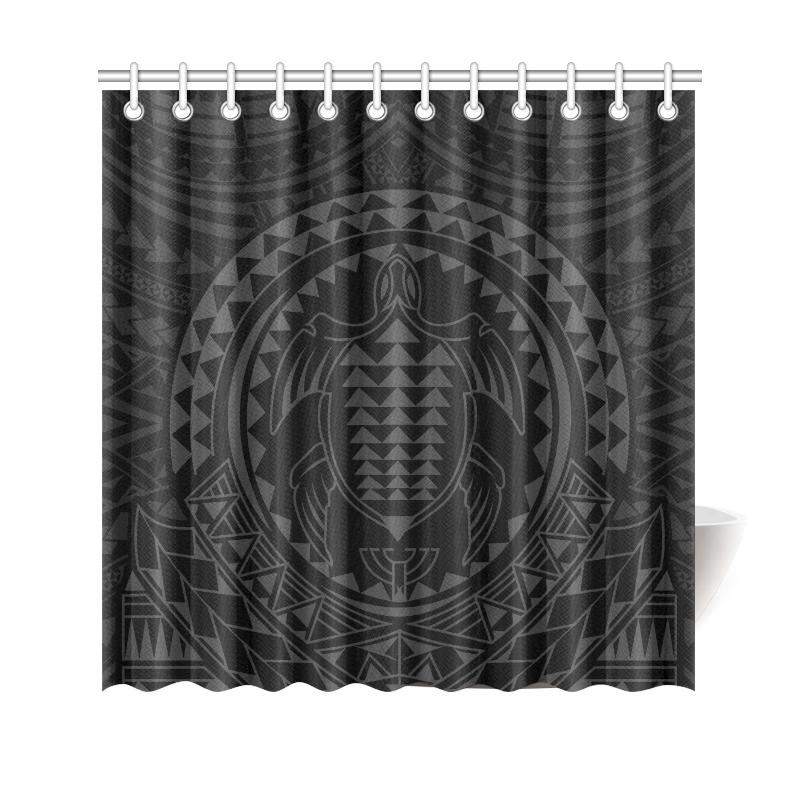 Hawaiian Kakau Honu Arc Gray Polynesian Shower Curtain 177 x 172 (cm) Gray - Polynesian Pride