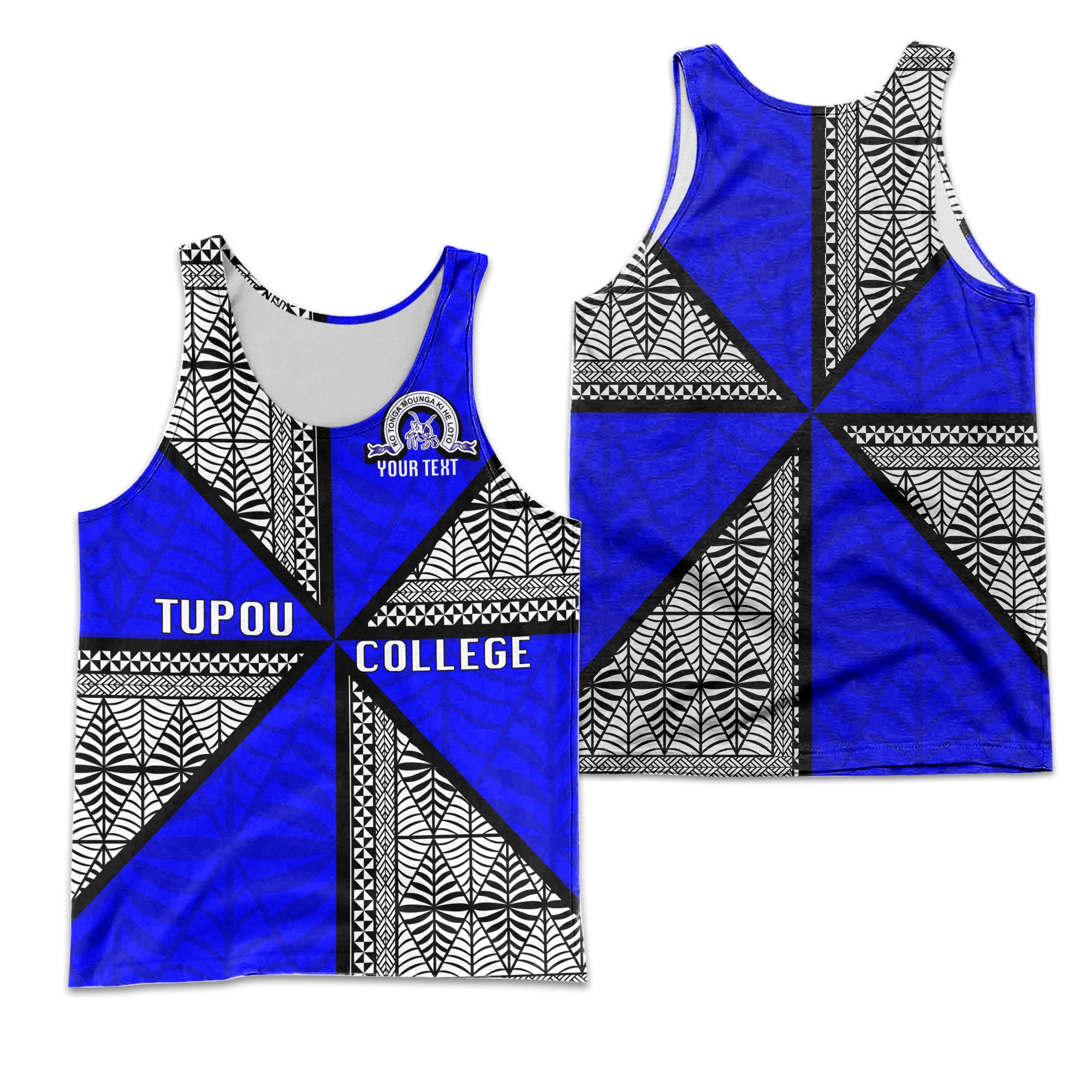 (Custom Personalised) Tonga Tupou College Men's Tank Top - Tongan Patterns - LT20 Black - Polynesian Pride