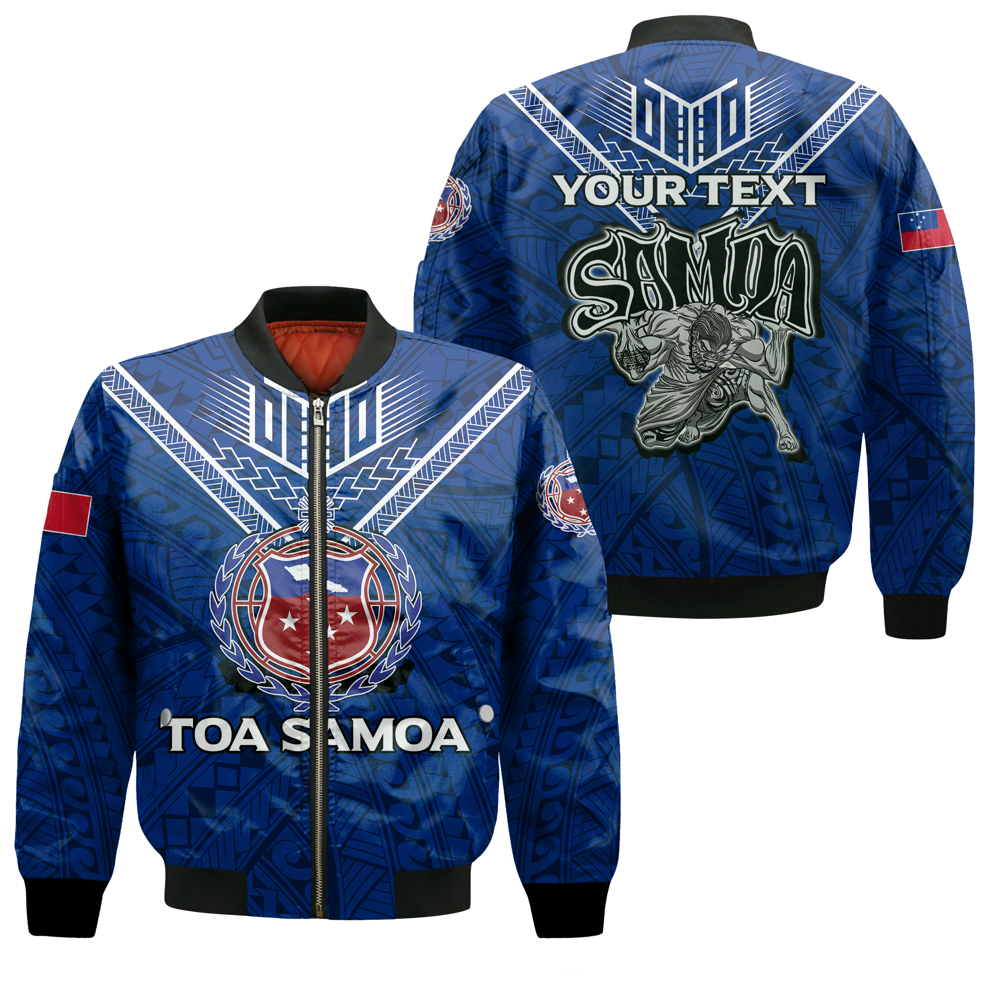 (Custom Personalised) Toa Samoa Rugby Bomber Jacket - Samoan Warrior Pride - LT12 Bomber Jacket Blue - Polynesian Pride