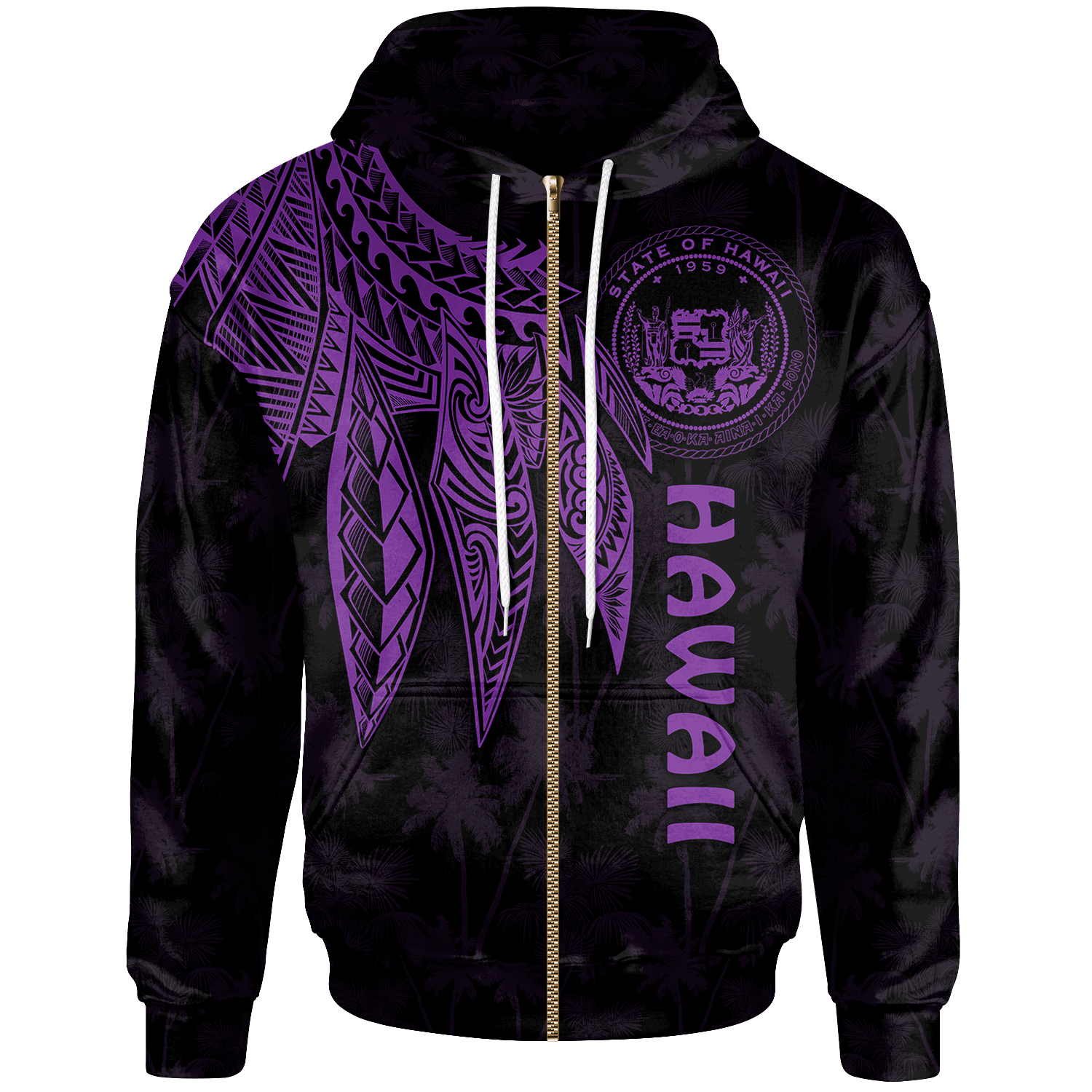 Polynesian Hawaii Zip up Hoodie Polynesian Wings (Purple) Unisex Purple - Polynesian Pride