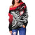 Federated States of Micronesia Women's Off Shoulder Sweaters - Tribal Jungle Pattern Red Color - Polynesian Pride