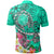 Hawaii Polo Shirt Turtle Plumeria Polynesian Tattoo Turquoise Color - Polynesian Pride