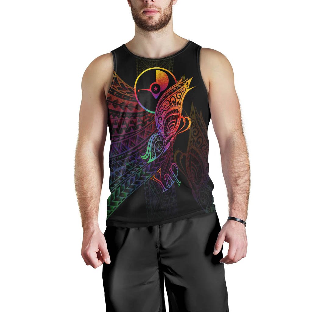 Yap State Men Tank Top - Butterfly Polynesian Style Black - Polynesian Pride