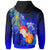 Cook Islands Custom Hoodie Humpback Whale with Tropical Flowers (Blue) - Polynesian Pride