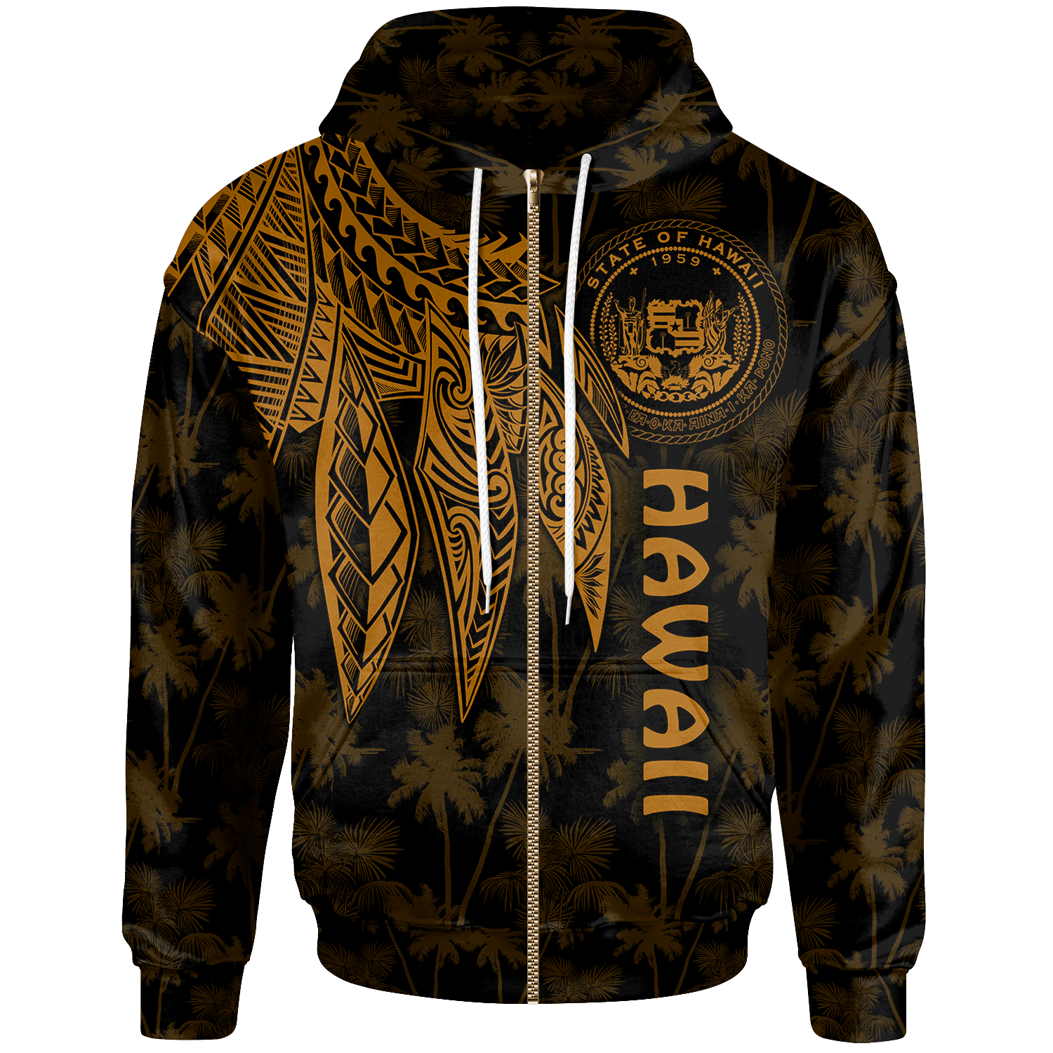 Polynesian Hawaii Zip up Hoodie Polynesian Wings (Golden) Unisex Golden - Polynesian Pride